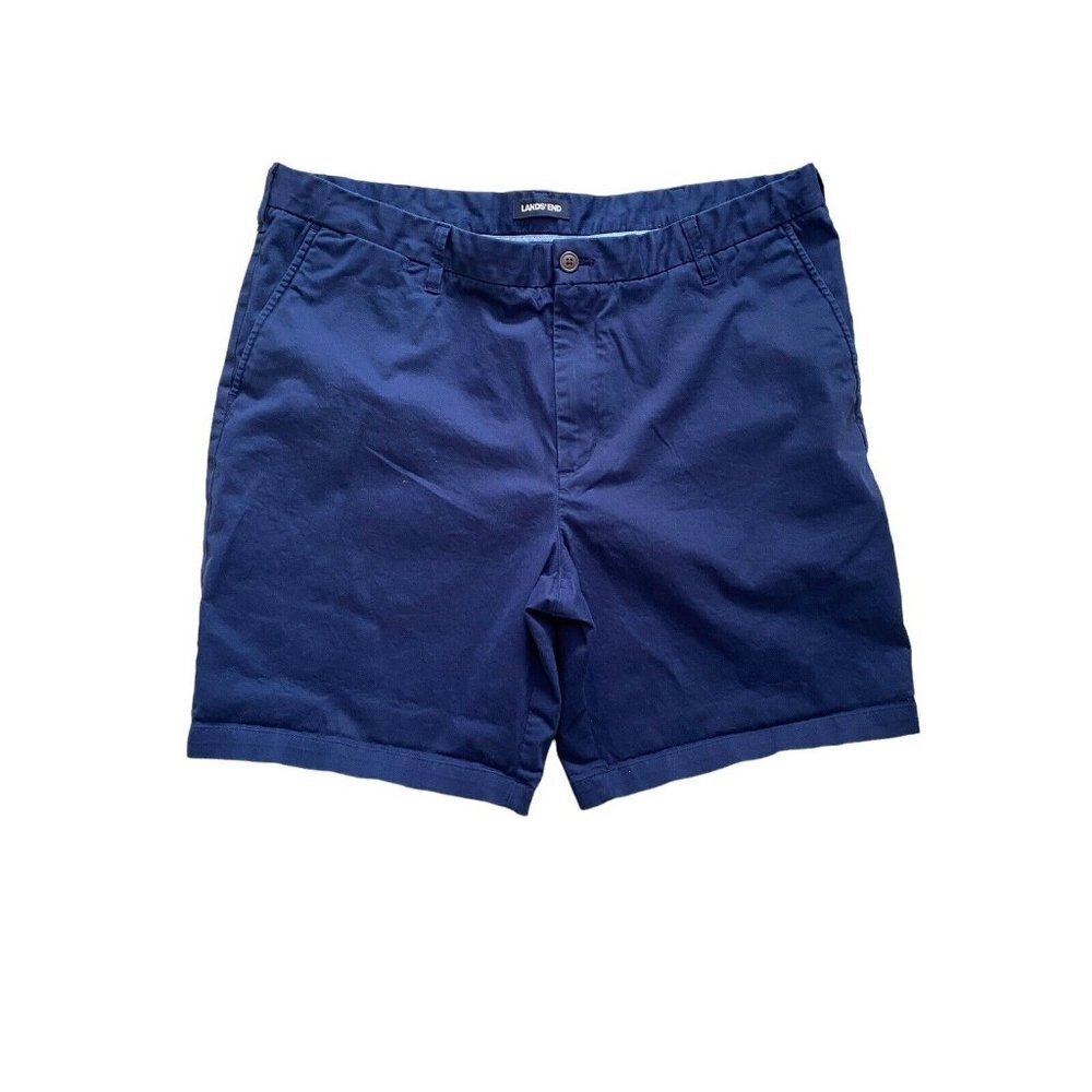 Lands' End Traditional Fit Mens Navy Blue Flat Front Chino Shorts Size 40 - 9"